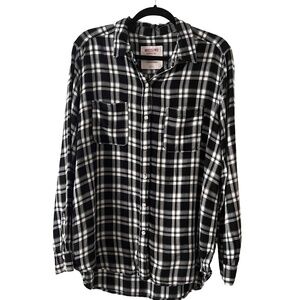 MOSSIMO SUPPLY CO. Womens Flannel Shirt Black Plaid Boyfriend Fit Sz Large